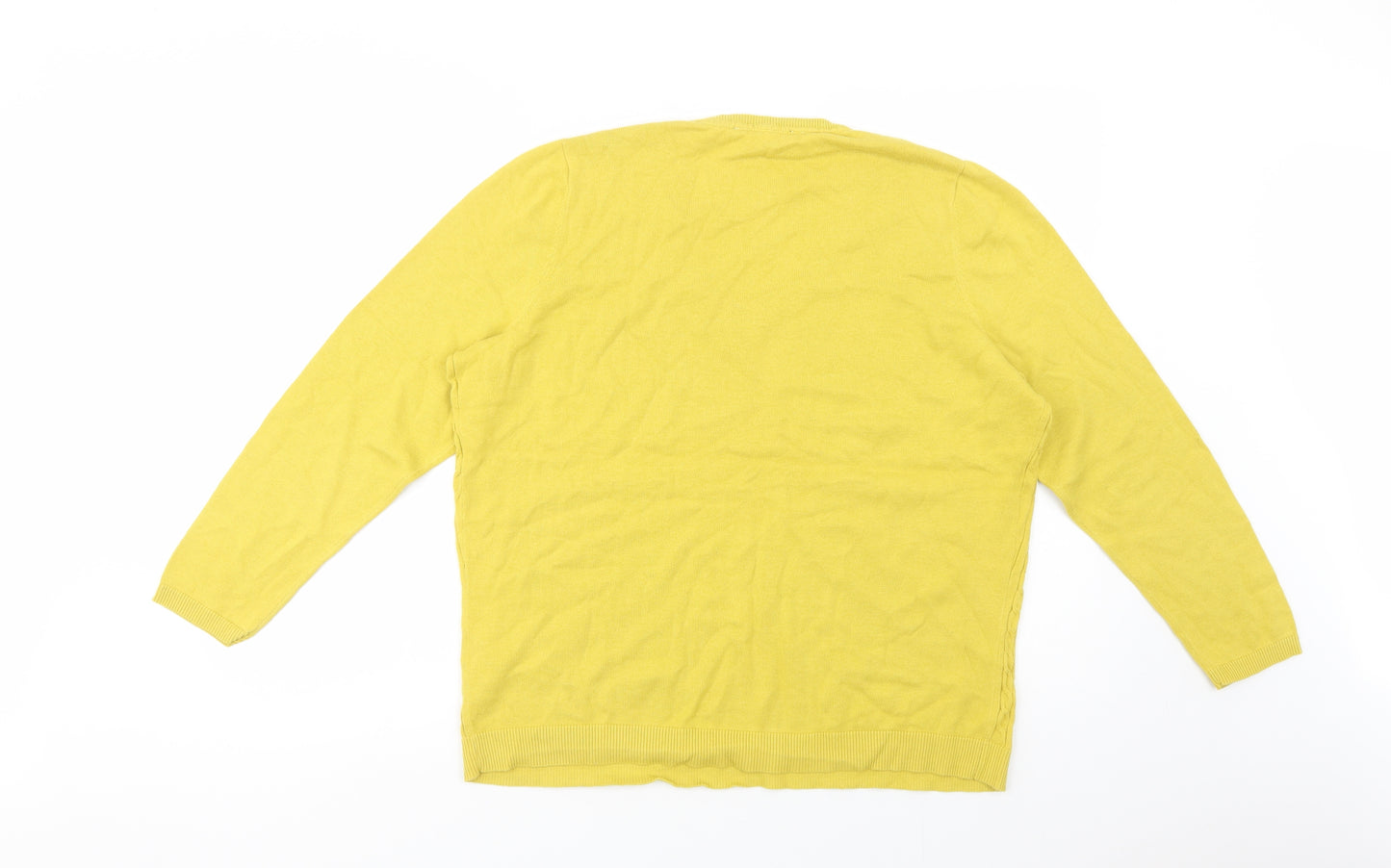 Bonmarché Womens Yellow V-Neck  Cotton Pullover Jumper Size 20