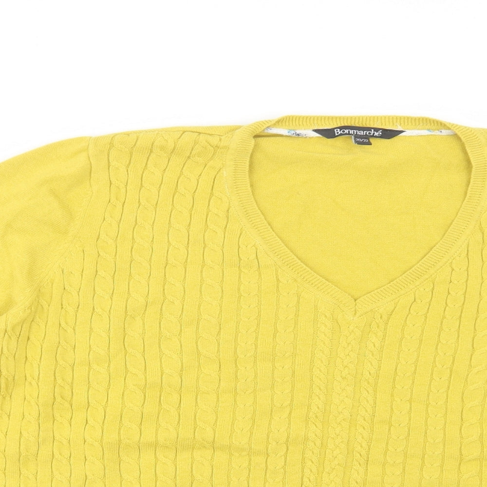 Bonmarché Womens Yellow V-Neck  Cotton Pullover Jumper Size 20