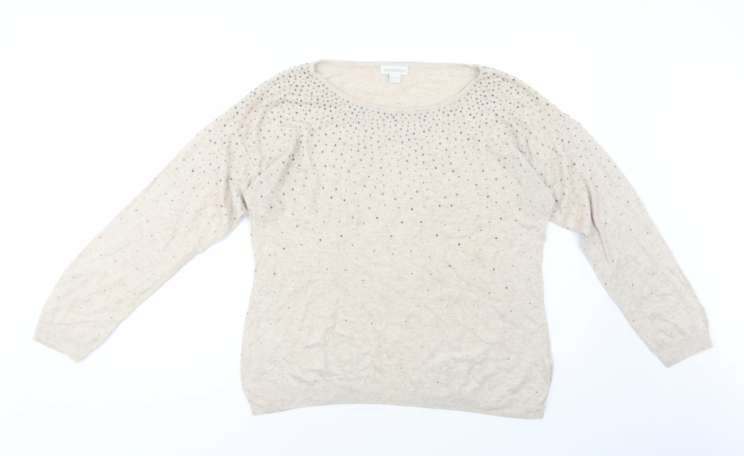 Monsoon Womens Beige Round Neck  Viscose Pullover Jumper Size 16