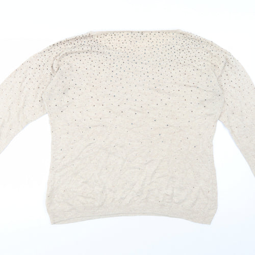 Monsoon Womens Beige Round Neck  Viscose Pullover Jumper Size 16
