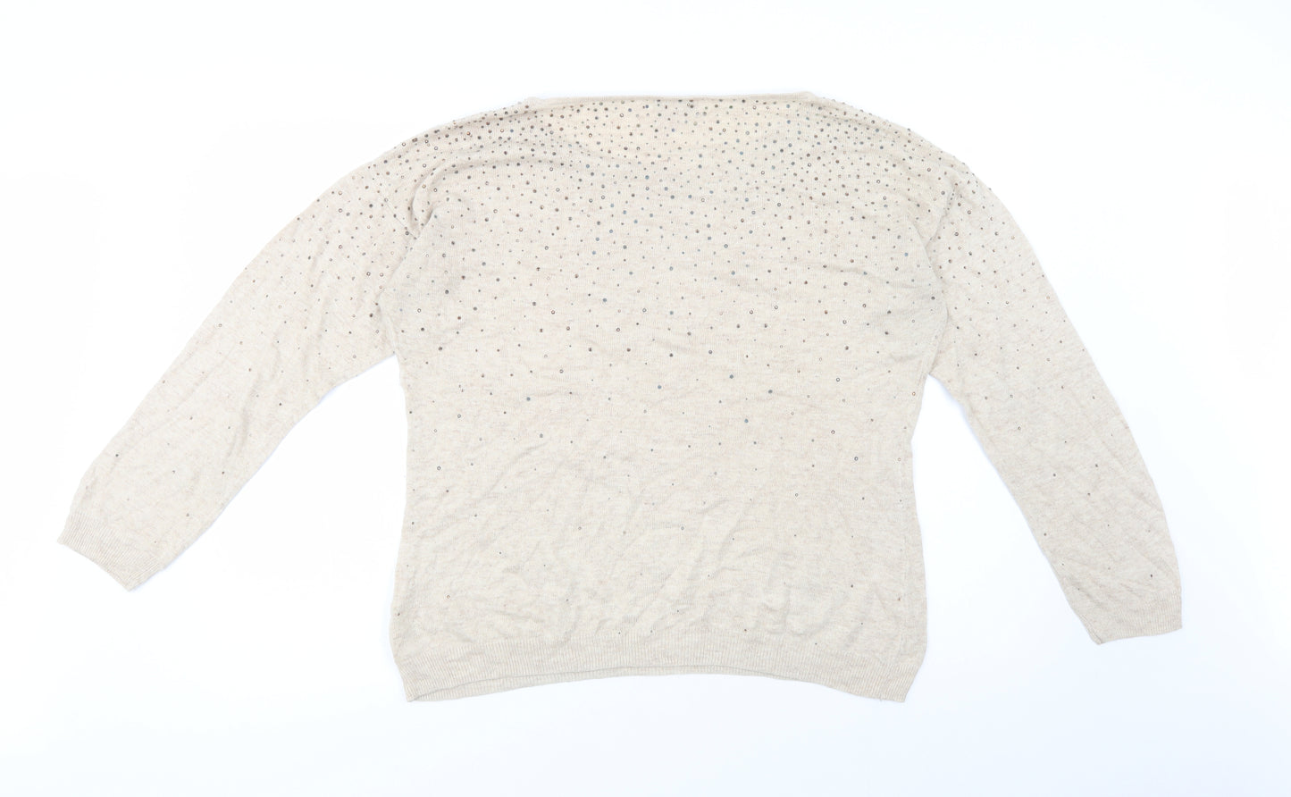 Monsoon Womens Beige Round Neck  Viscose Pullover Jumper Size 16