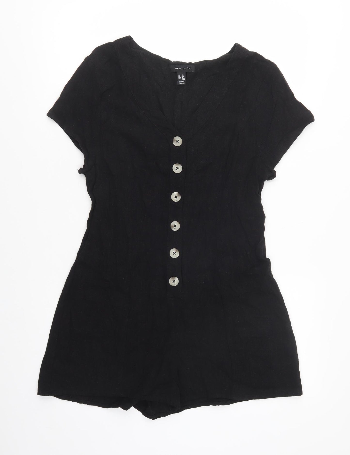 New Look Womens Black  Viscose Playsuit One-Piece Size 12  Button