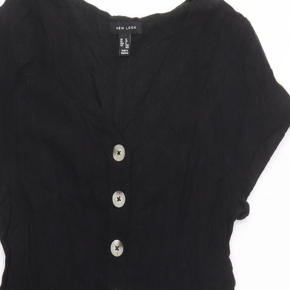 New Look Womens Black  Viscose Playsuit One-Piece Size 12  Button