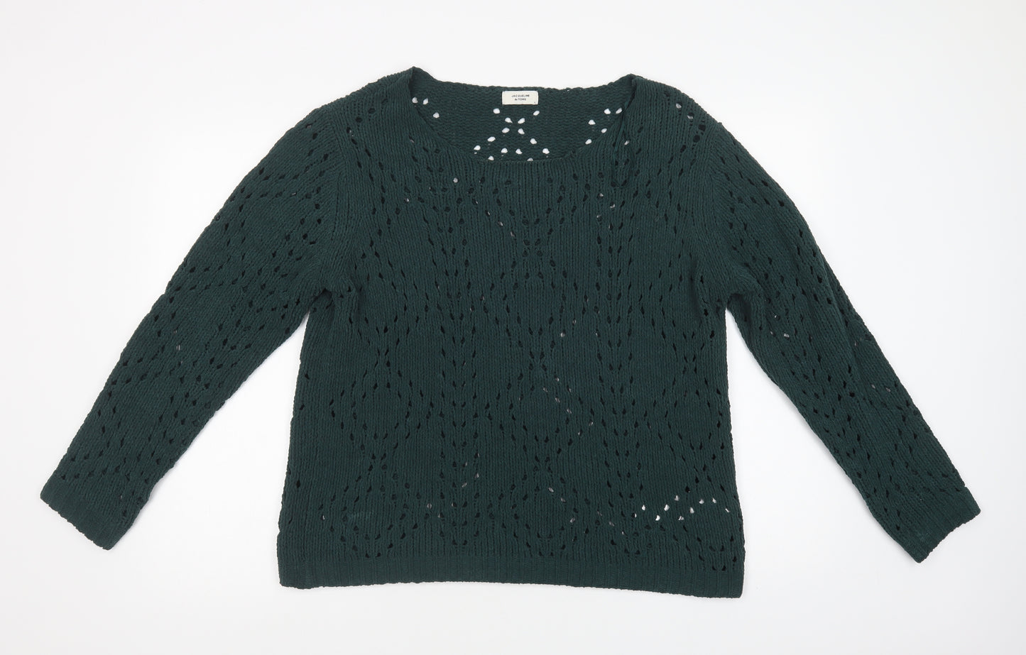 Jacqueline de Yong Womens Green Scoop Neck  Polyester Pullover Jumper Size L