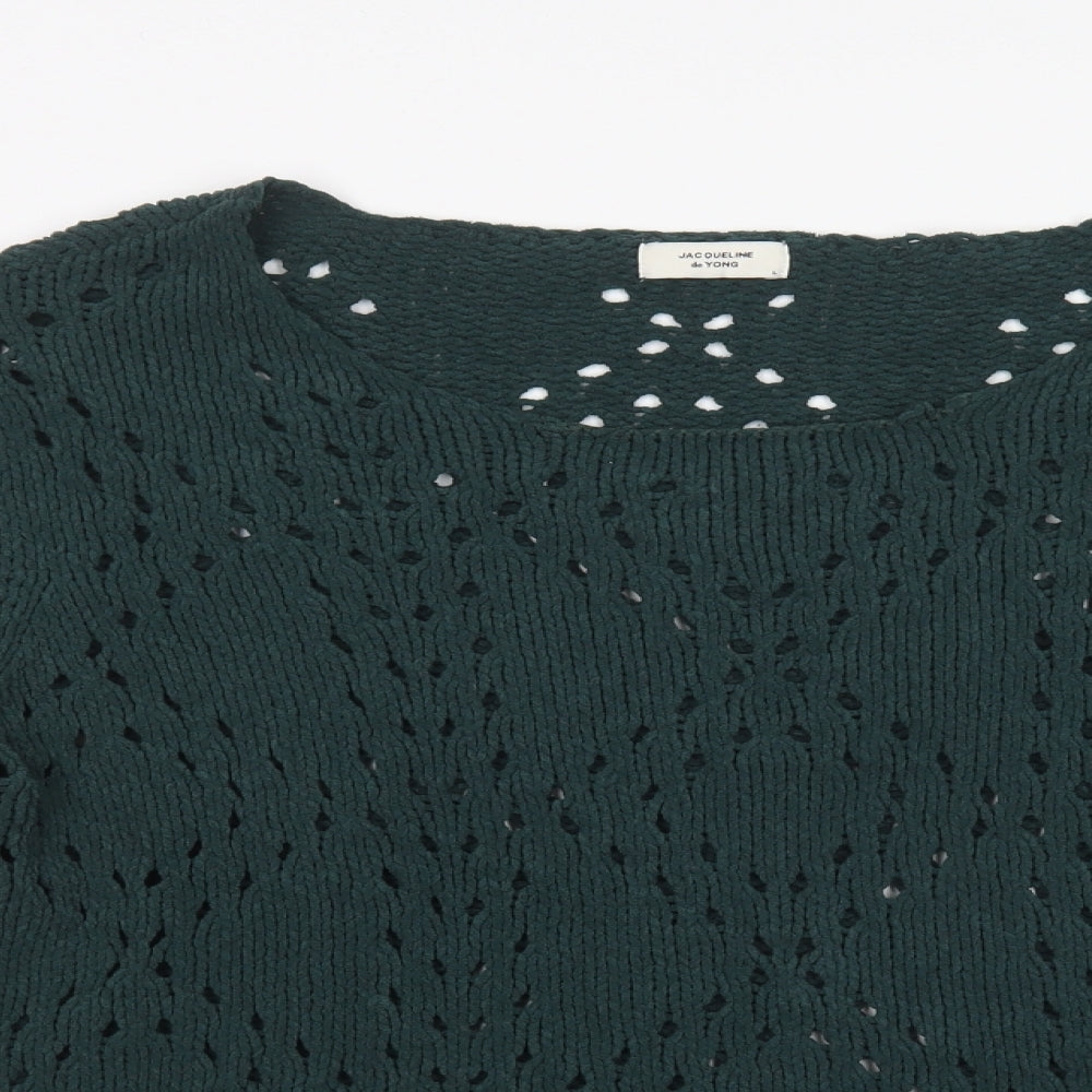 Jacqueline de Yong Womens Green Scoop Neck  Polyester Pullover Jumper Size L