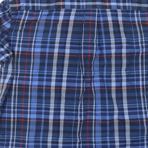 Fred Perr Mens Blue Plaid Cotton  Button-Up Size L Collared Button