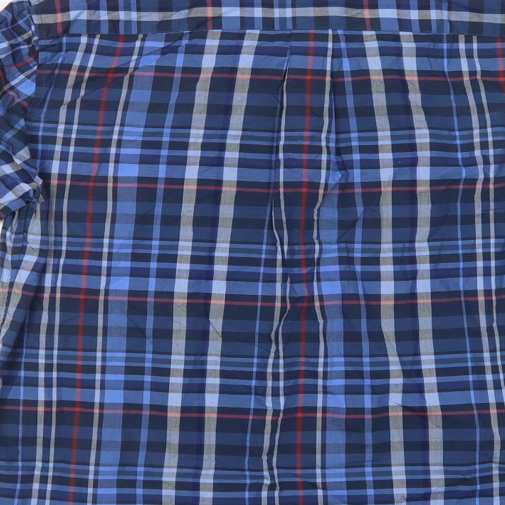 Fred Perr Mens Blue Plaid Cotton  Button-Up Size L Collared Button