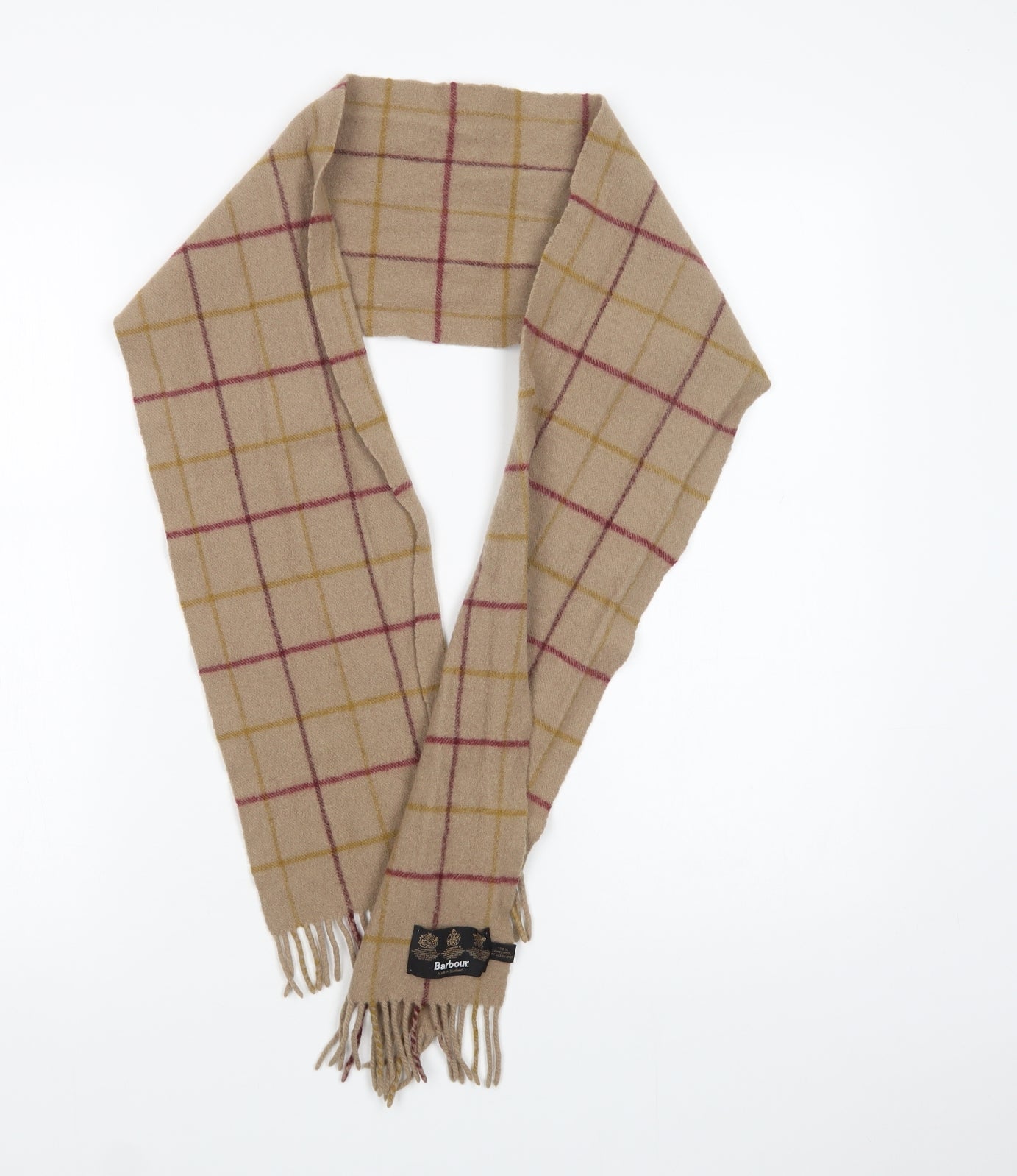 Barbour  Beige Plaid Wool Scarf  One Size