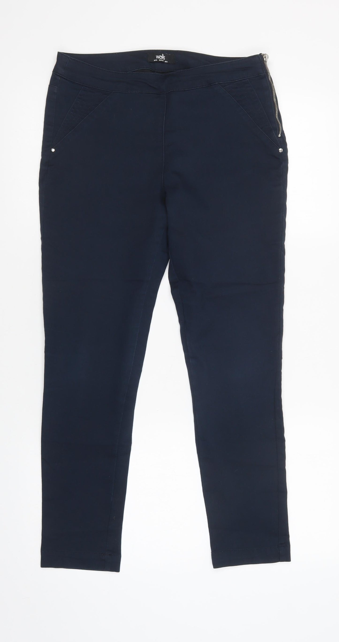 Wallis Womens Blue  Cotton Jegging Trousers Size 10 L28 in Regular Zip