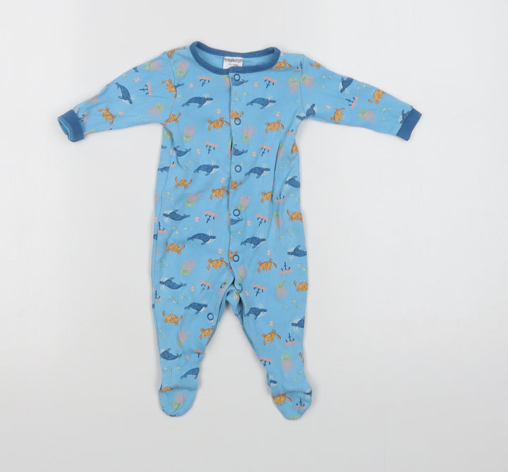 Lily & Dan Baby Blue Geometric Cotton Babygrow One-Piece Size 0-3 Months Snap - Sea Creatures