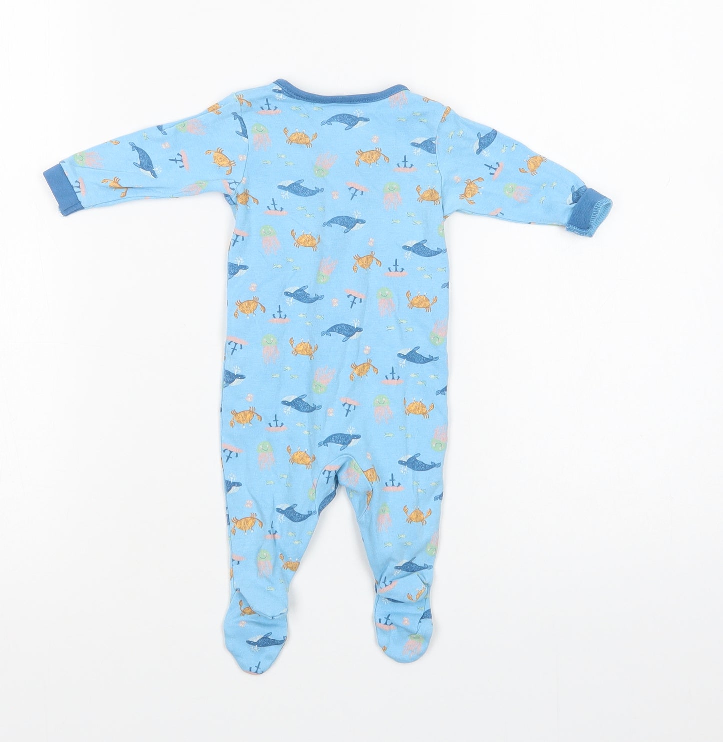 Lily & Dan Baby Blue Geometric Cotton Babygrow One-Piece Size 0-3 Months  Snap - Sea Creatures