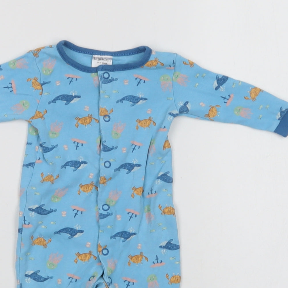 Lily & Dan Baby Blue Geometric Cotton Babygrow One-Piece Size 0-3 Months  Snap - Sea Creatures