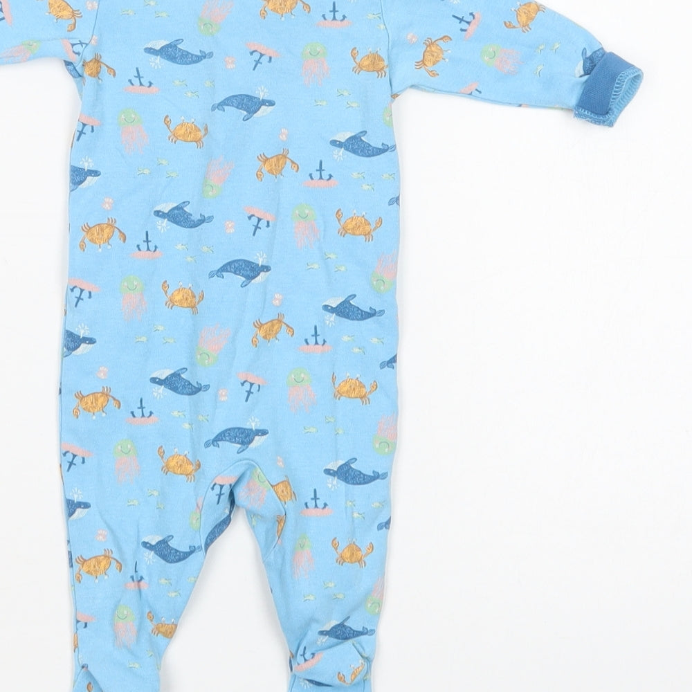 Lily & Dan Baby Blue Geometric Cotton Babygrow One-Piece Size 0-3 Months  Snap - Sea Creatures