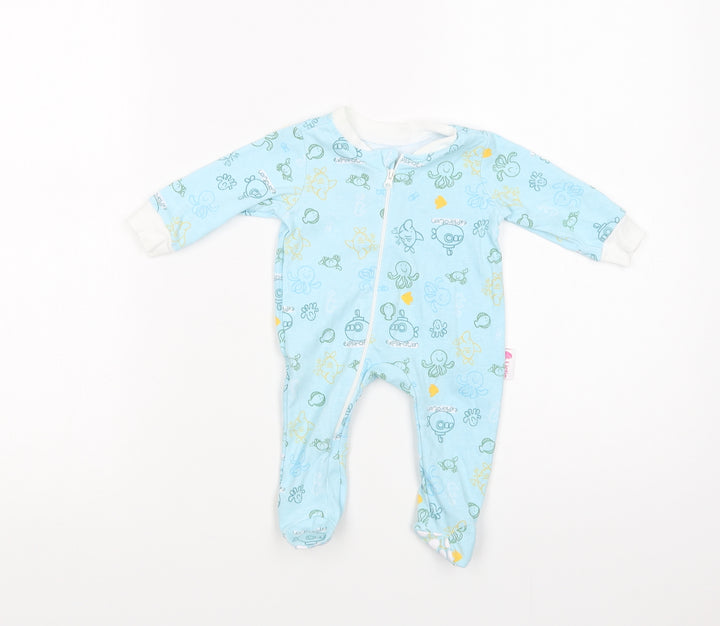 Lictin Baby Blue Geometric Cotton Babygrow One-Piece Size 0-3 Months Zip - Sea Creatures