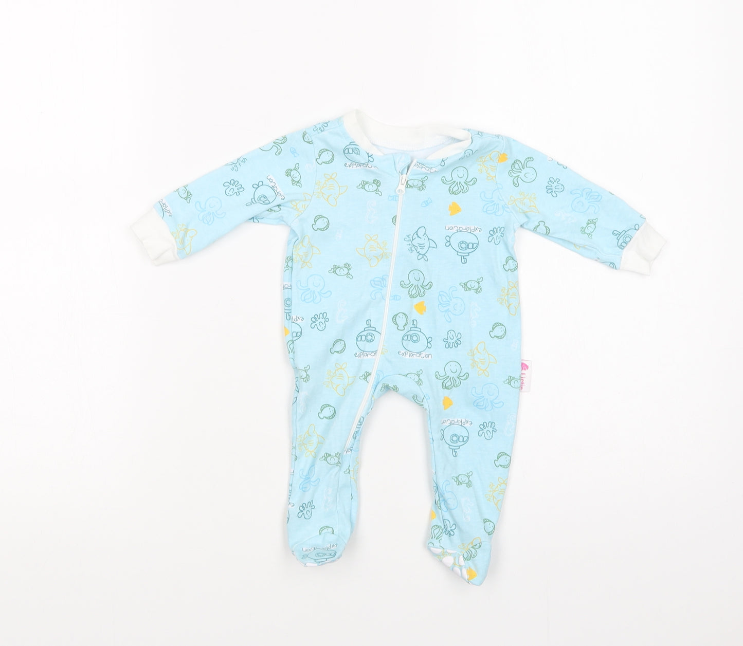 Lictin Baby Blue Geometric Cotton Babygrow One-Piece Size 0-3 Months  Zip - Sea Creatures