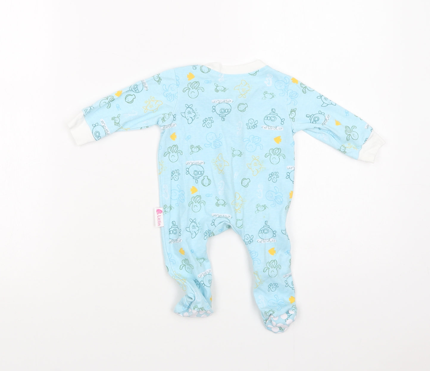 Lictin Baby Blue Geometric Cotton Babygrow One-Piece Size 0-3 Months  Zip - Sea Creatures