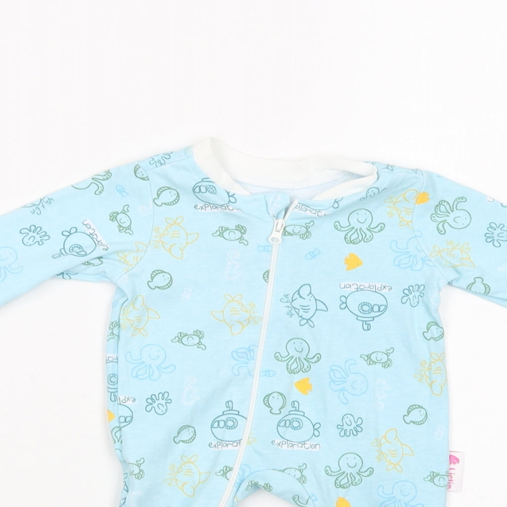 Lictin Baby Blue Geometric Cotton Babygrow One-Piece Size 0-3 Months  Zip - Sea Creatures