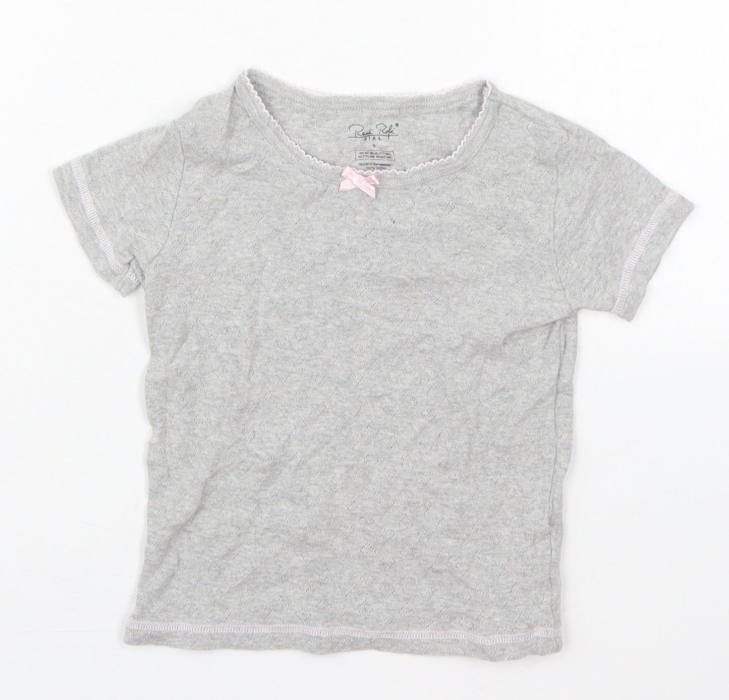Rene Rafe Girls Grey  Cotton Basic T-Shirt Size 6 Years Round Neck Pullover