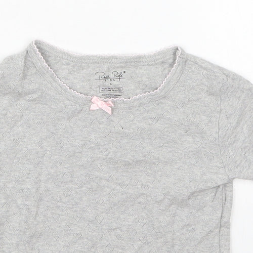 Rene Rafe Girls Grey  Cotton Basic T-Shirt Size 6 Years Round Neck Pullover