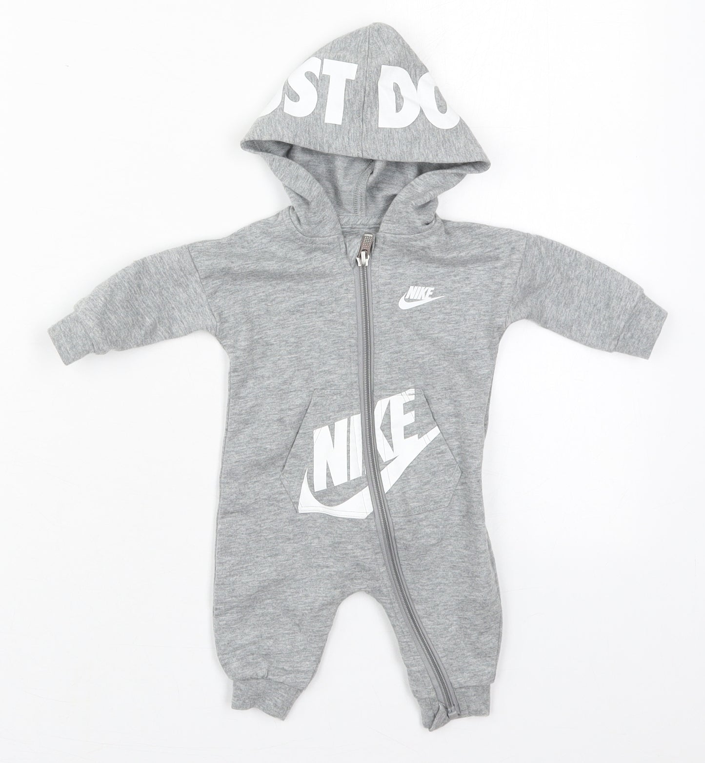 Nike Boys Grey  Cotton Babygrow One-Piece Size 0-3 Months  Zip