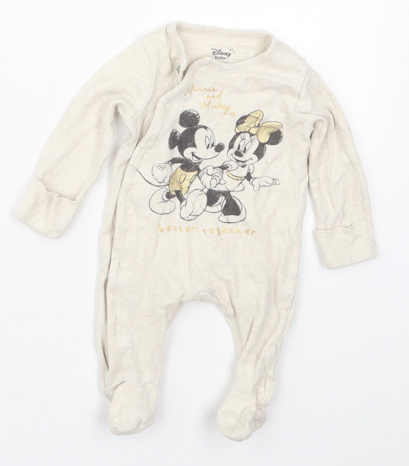 Tesco Baby Beige Solid Cotton Cami One Piece Size Newborn  Button - Mickey and Minnie Better Together