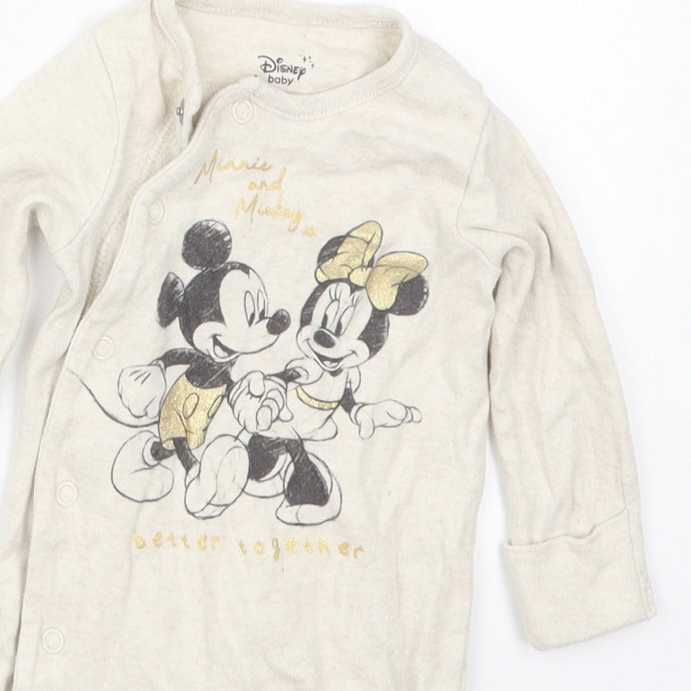 Tesco Baby Beige Solid Cotton Cami One Piece Size Newborn  Button - Mickey and Minnie Better Together