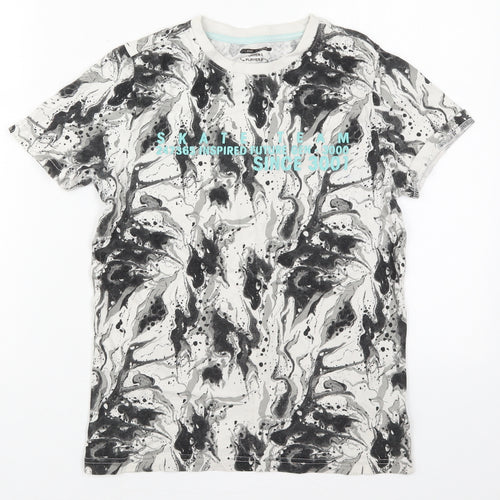 F&F Boys Grey  Cotton Basic T-Shirt Size 9-10 Years Crew Neck Pullover - Skate Team Marble Effect
