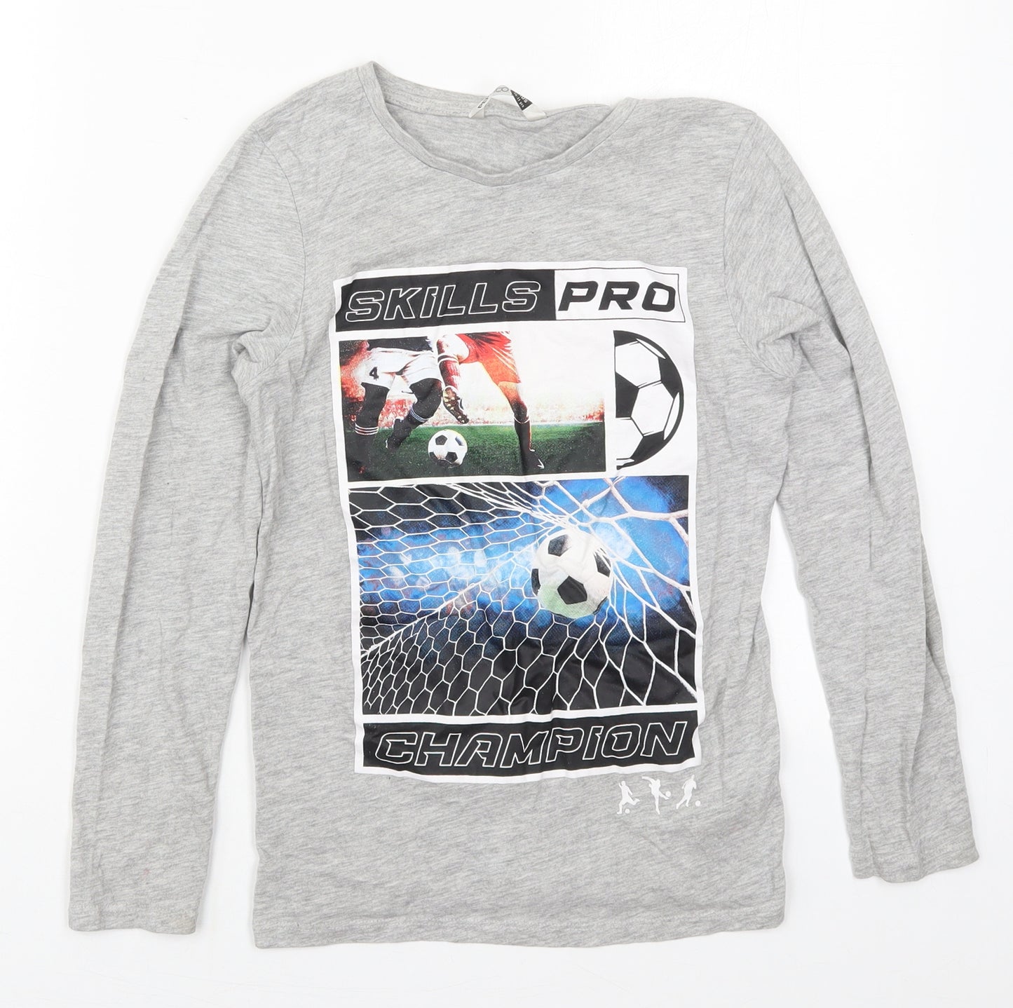 Pep&Co Boys Grey  Cotton Basic T-Shirt Size 10-11 Years Crew Neck Pullover - Kills Pro Football