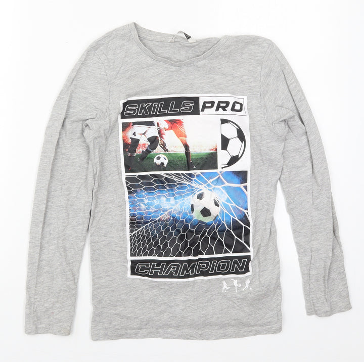 Pep&Co Boys Grey  Cotton Basic T-Shirt Size 10-11 Years Crew Neck Pullover - Kills Pro Football