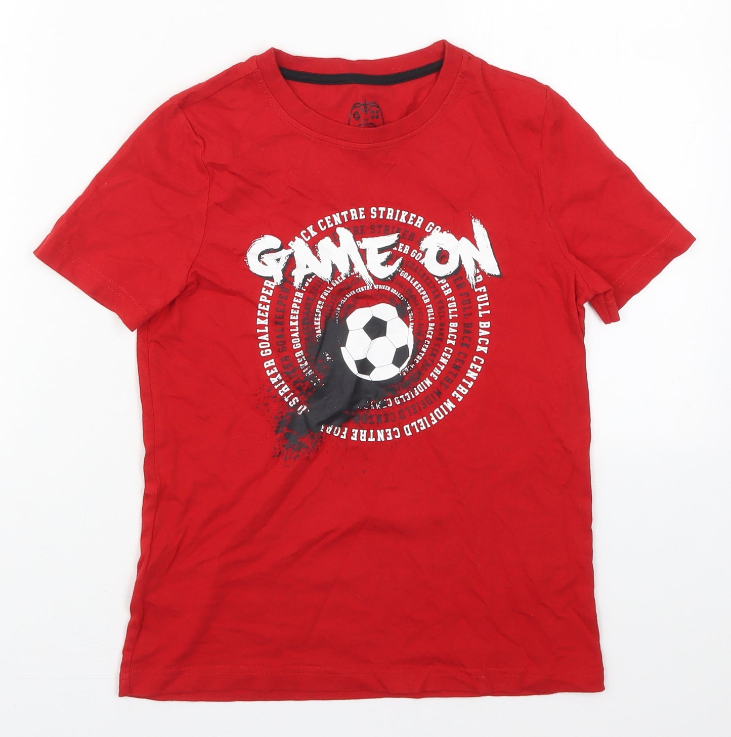 F&F Boys Red  Cotton Basic T-Shirt Size 7-8 Years Crew Neck Pullover - Game On