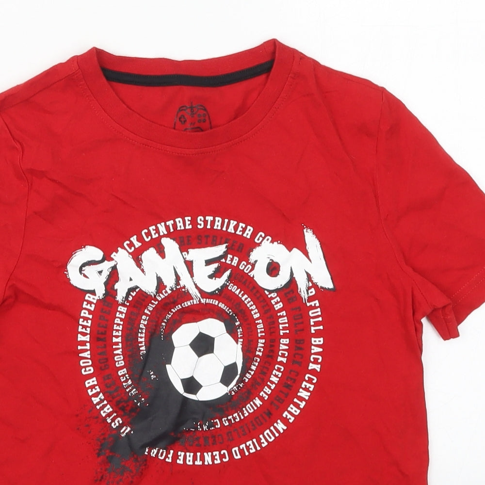 F&F Boys Red  Cotton Basic T-Shirt Size 7-8 Years Crew Neck Pullover - Game On