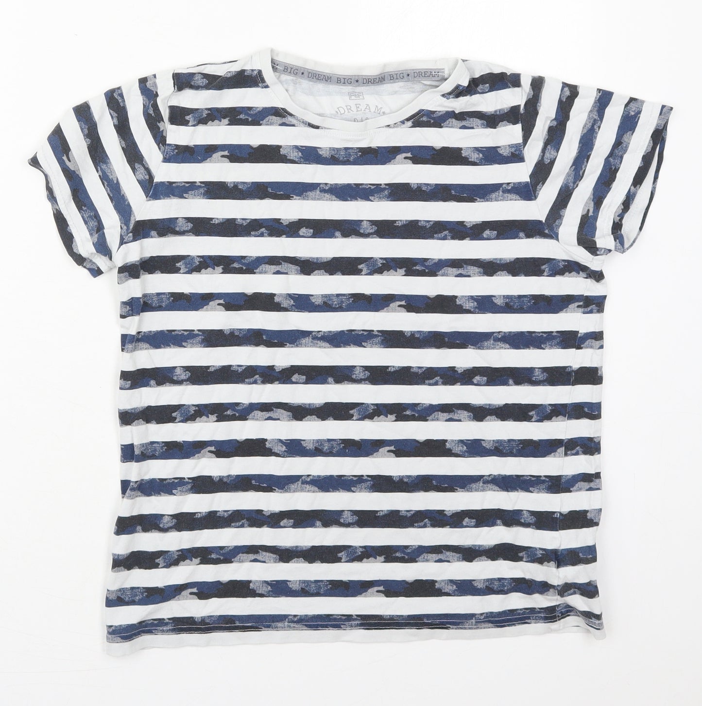 F&F Boys Blue Striped Cotton  Pyjama Top Size 12-13 Years  Pullover