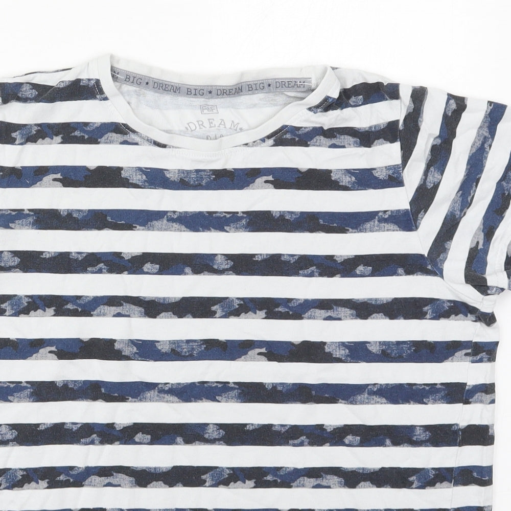 F&F Boys Blue Striped Cotton  Pyjama Top Size 12-13 Years  Pullover