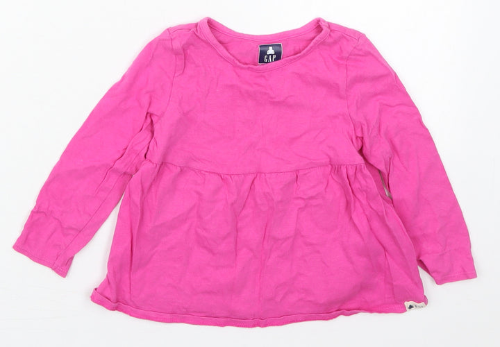 Gap Girls Pink Cotton Basic T-Shirt Size 2 Years Crew Neck Pullover