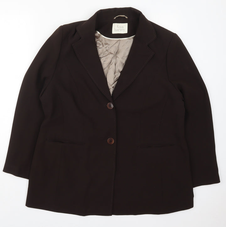 Ann Harvey Womens Brown Polyester Jacket Suit Jacket Size 16