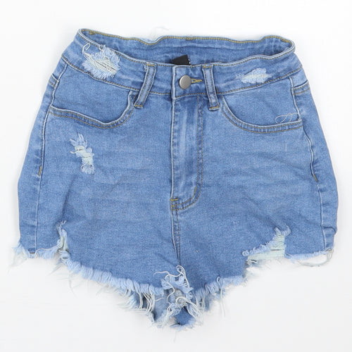 SheIn Womens Blue  Cotton Hot Pants Shorts Size 26 in  Regular Button - Distressed Look