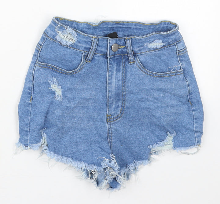 SheIn Womens Blue Cotton Hot Pants Shorts Size 26 in Regular Button - Distressed Look