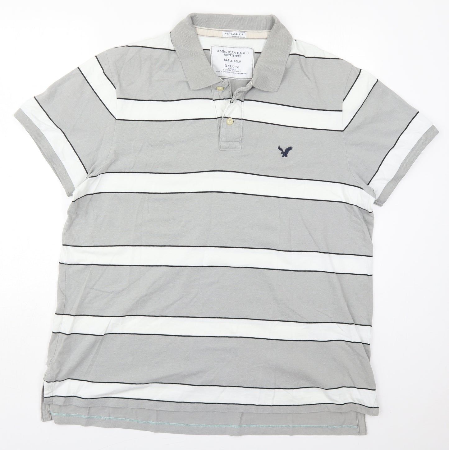 American Eagle Outfitters Mens Grey Striped Cotton  Polo Size 2XL Collared Pullover