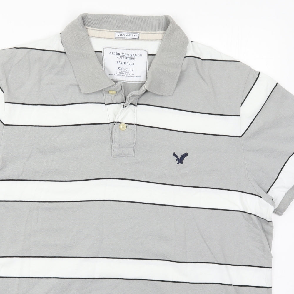American Eagle Outfitters Mens Grey Striped Cotton  Polo Size 2XL Collared Pullover