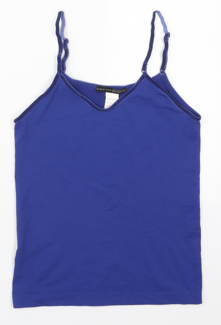 Atmosphere Womens Blue Nylon Basic Tank Size 10 V-Neck