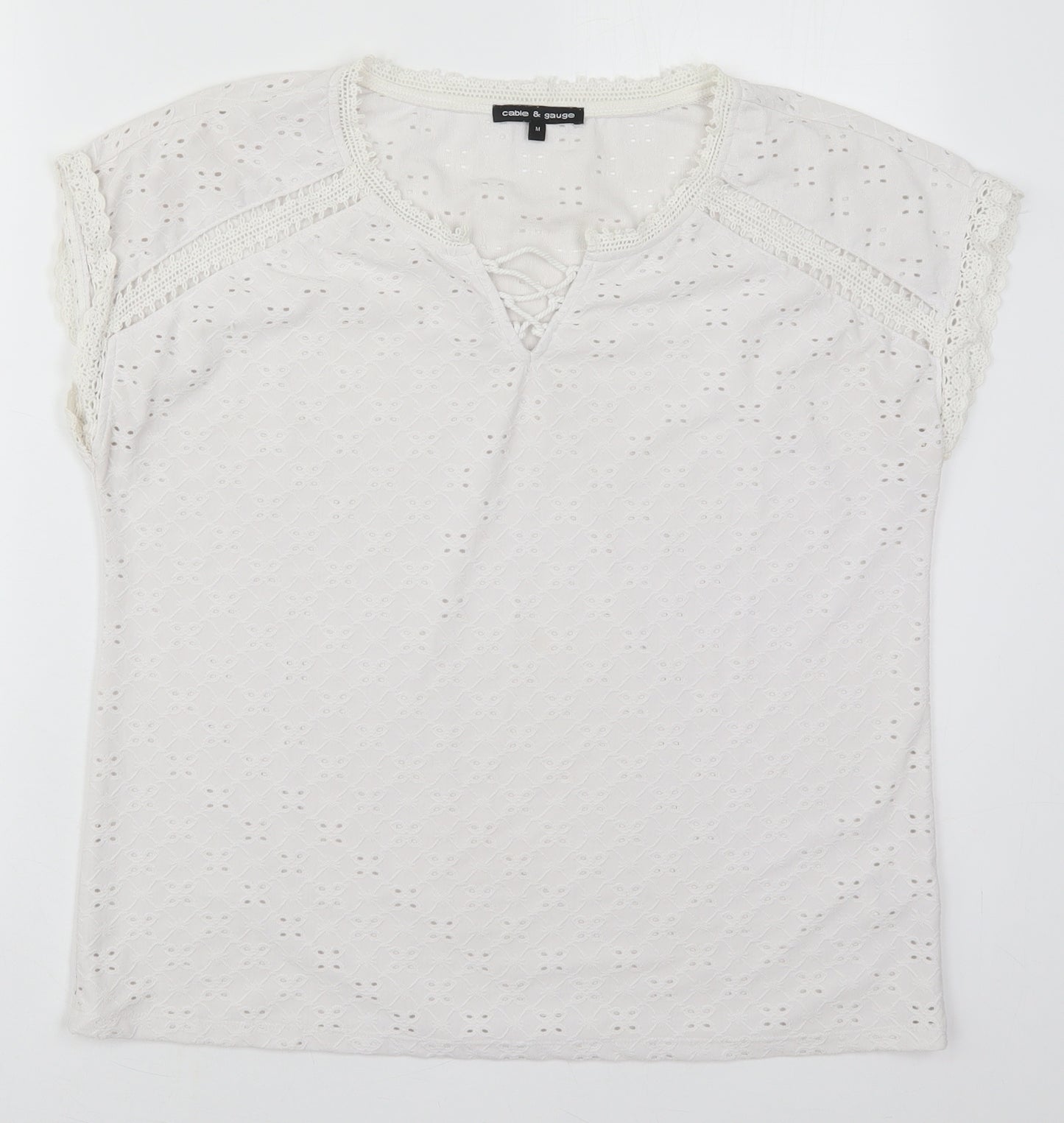 Cable & Gauge Womens White  Polyester Basic T-Shirt Size M V-Neck