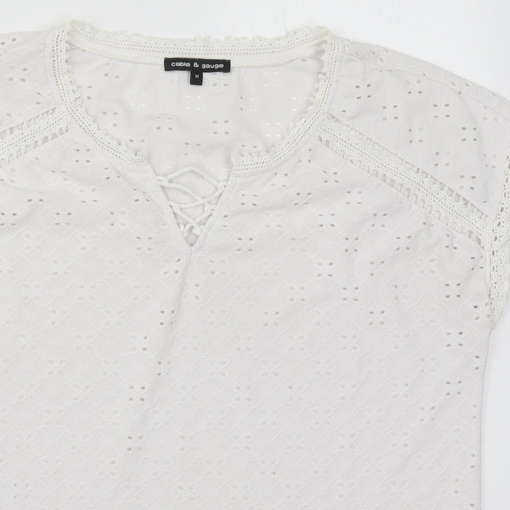 Cable & Gauge Womens White  Polyester Basic T-Shirt Size M V-Neck