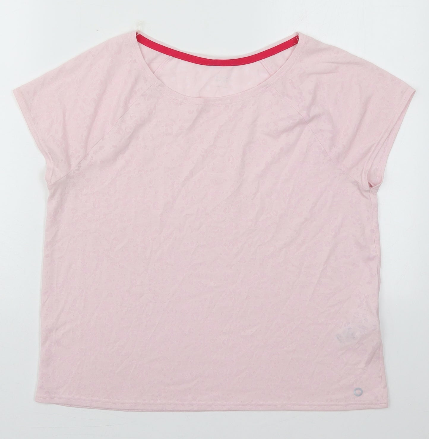 Marks and Spencer Womens Pink Animal Print Polyester Basic T-Shirt Size 12 Round Neck