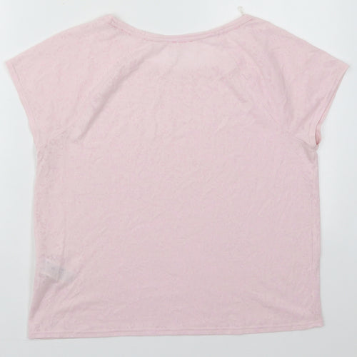 Marks and Spencer Womens Pink Animal Print Polyester Basic T-Shirt Size 12 Round Neck