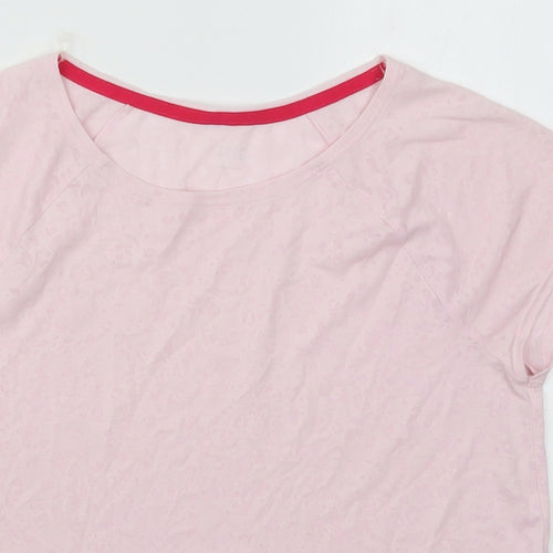 Marks and Spencer Womens Pink Animal Print Polyester Basic T-Shirt Size 12 Round Neck