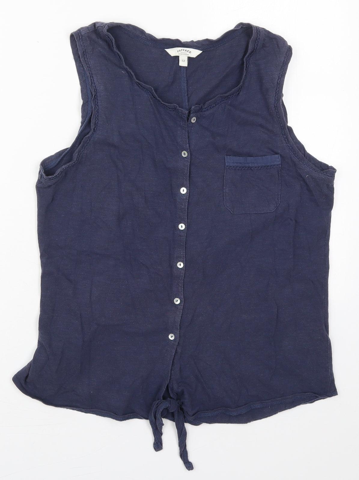 Fat Face Womens Blue  Cotton Basic Button-Up Size 12 Round Neck