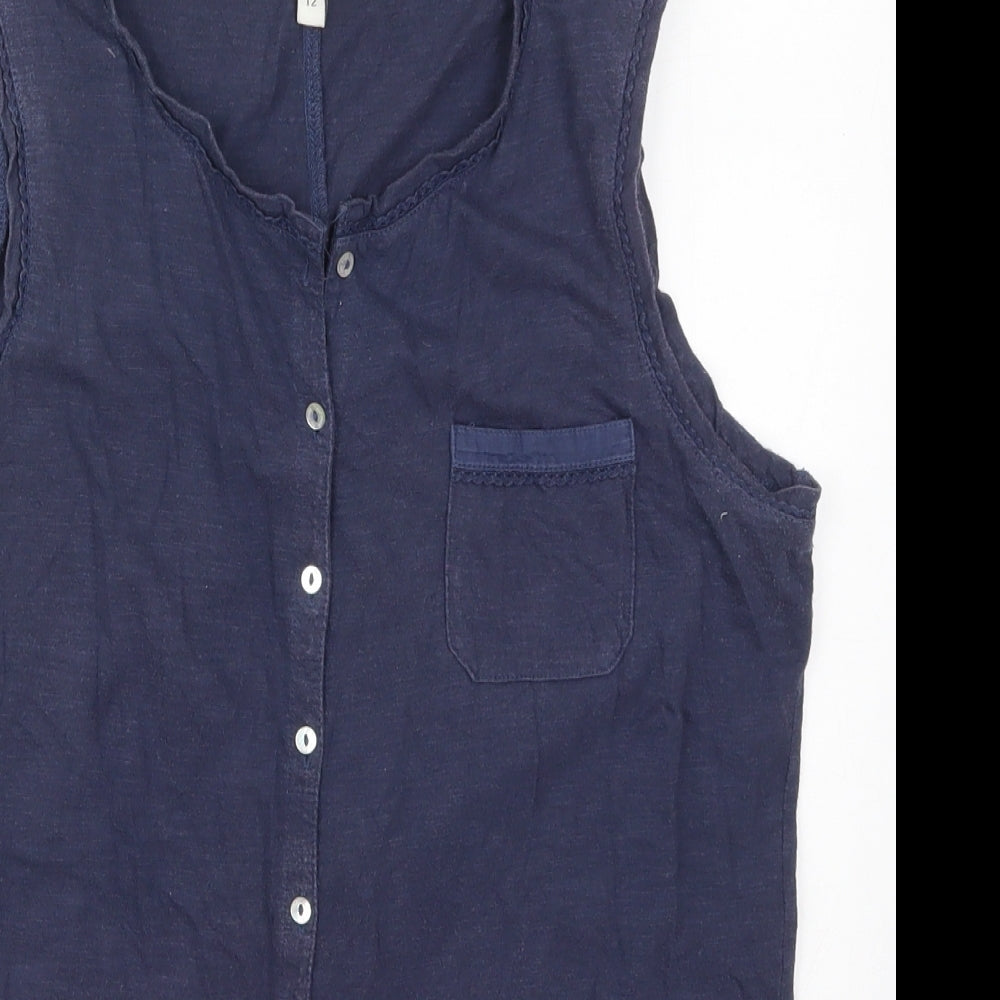 Fat Face Womens Blue  Cotton Basic Button-Up Size 12 Round Neck