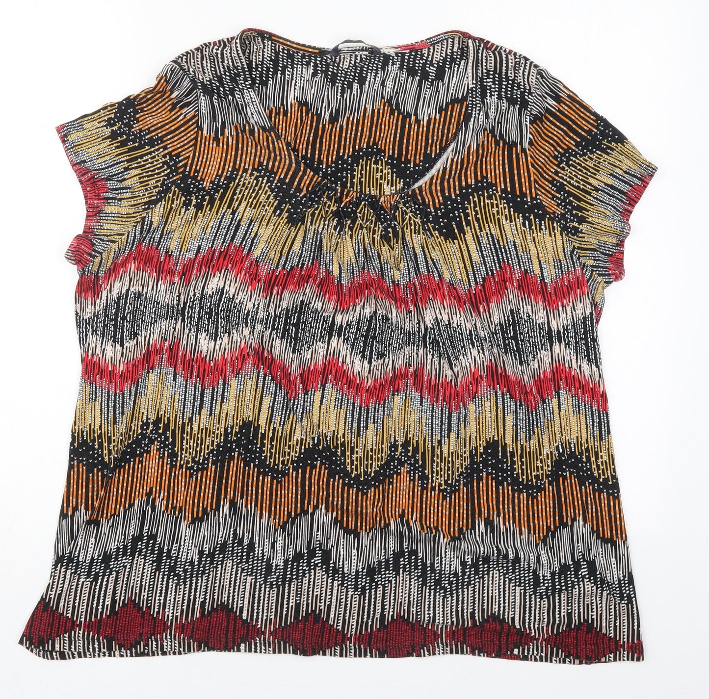 Marks and Spencer Womens Orange Geometric Viscose Basic T-Shirt Size 18 Round Neck - Red and Black