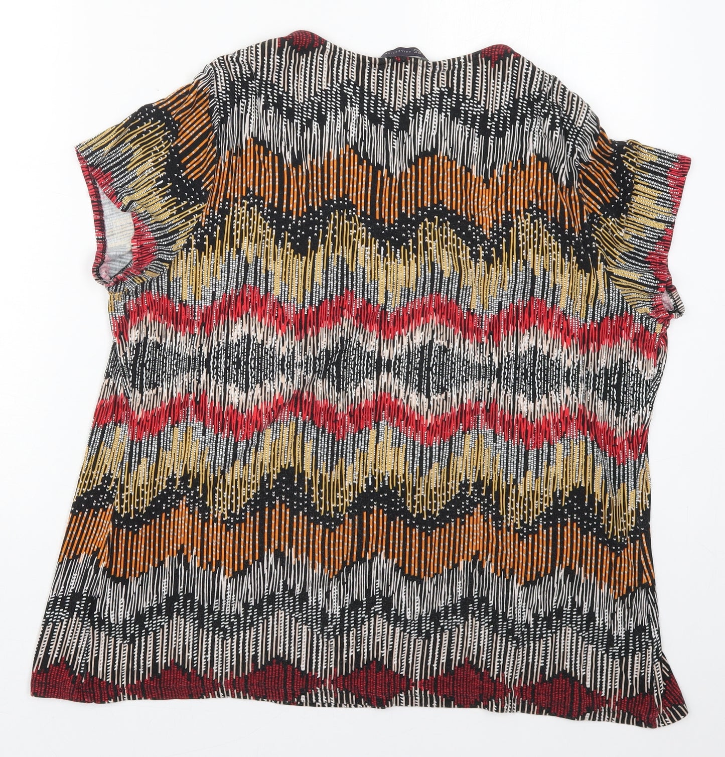 Marks and Spencer Womens Orange Geometric Viscose Basic T-Shirt Size 18 Round Neck - Red and Black
