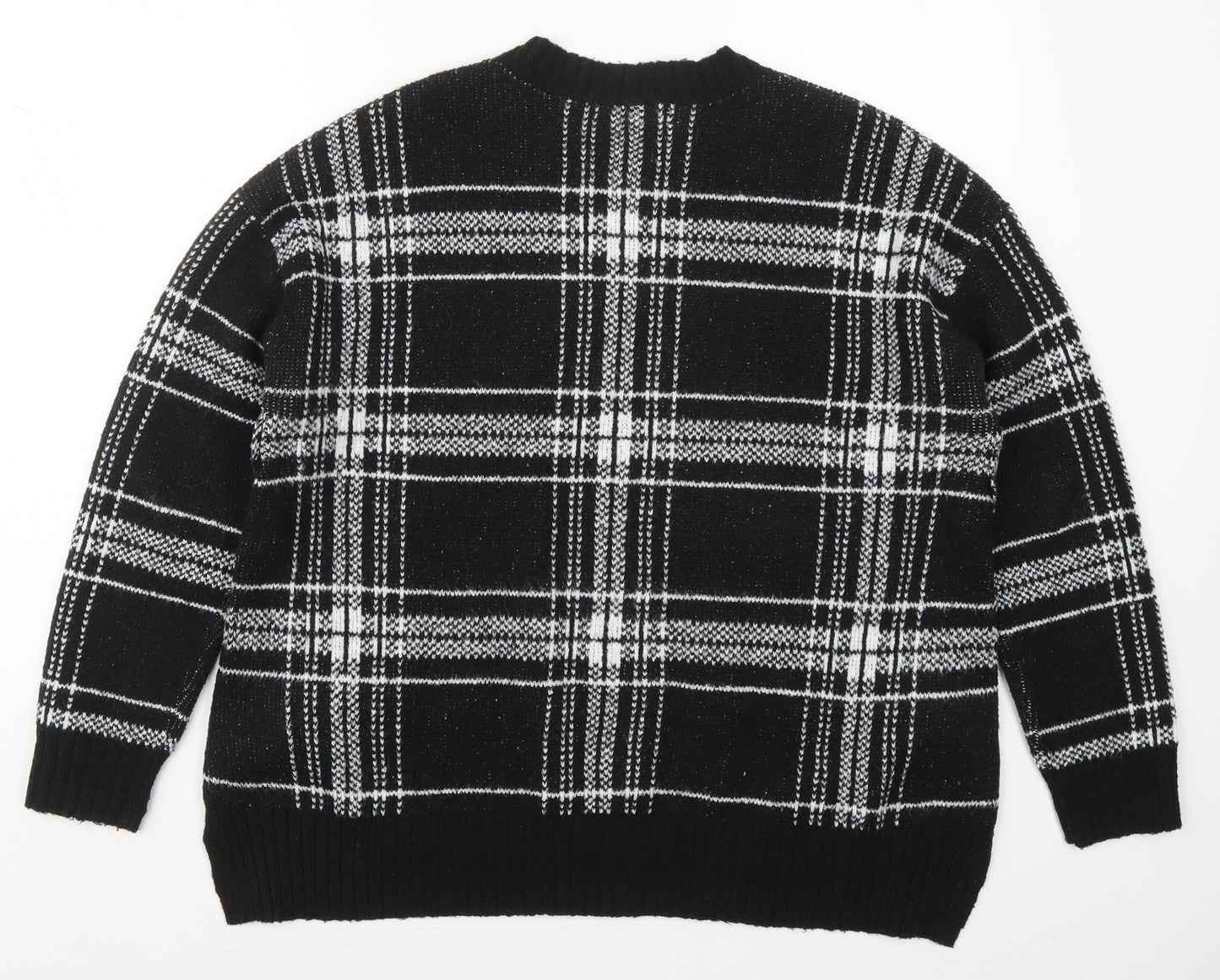 Marks and Spencer Womens Black Round Neck Check Acrylic Pullover Jumper Size L